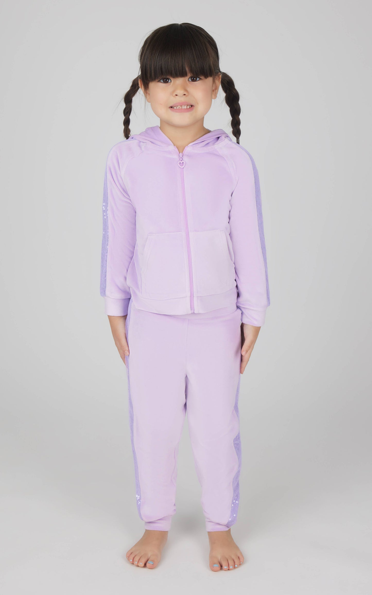 Toddler Girls Velour Sequin Detailed Hoodie and Jogger Set