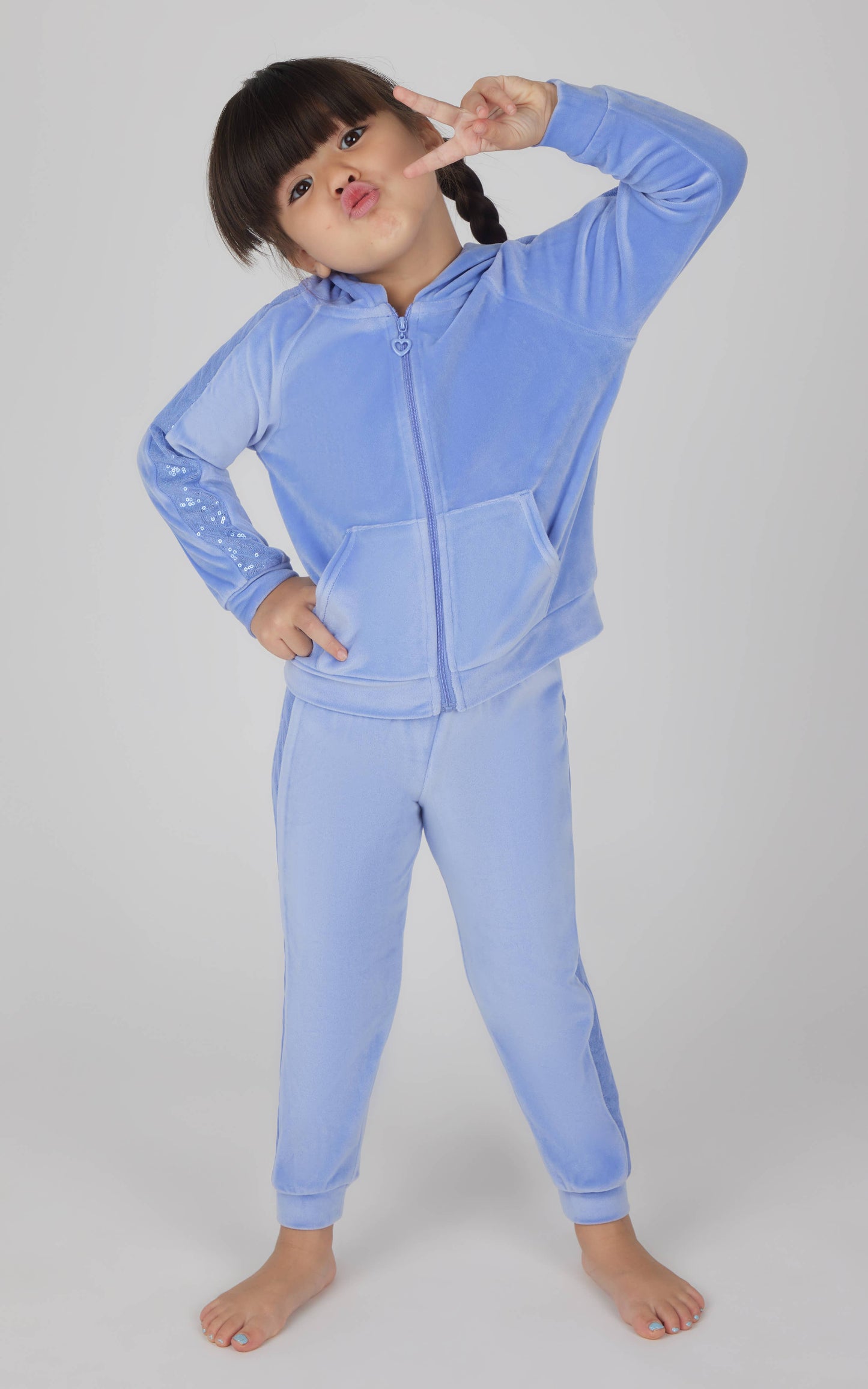Toddler Girls Velour Sequin Detailed Hoodie and Jogger Set