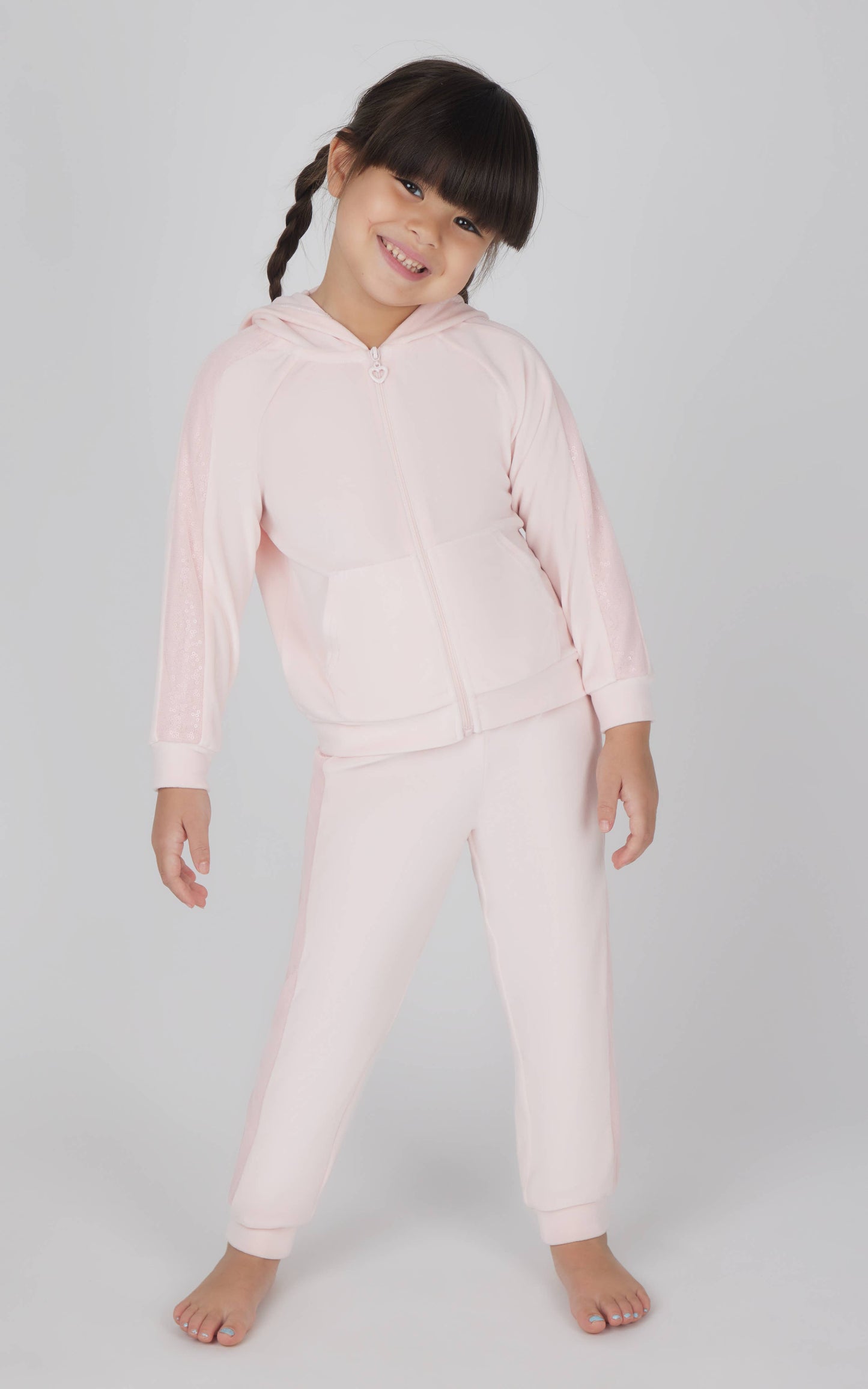 Toddler Girls Velour Sequin Detailed Hoodie and Jogger Set