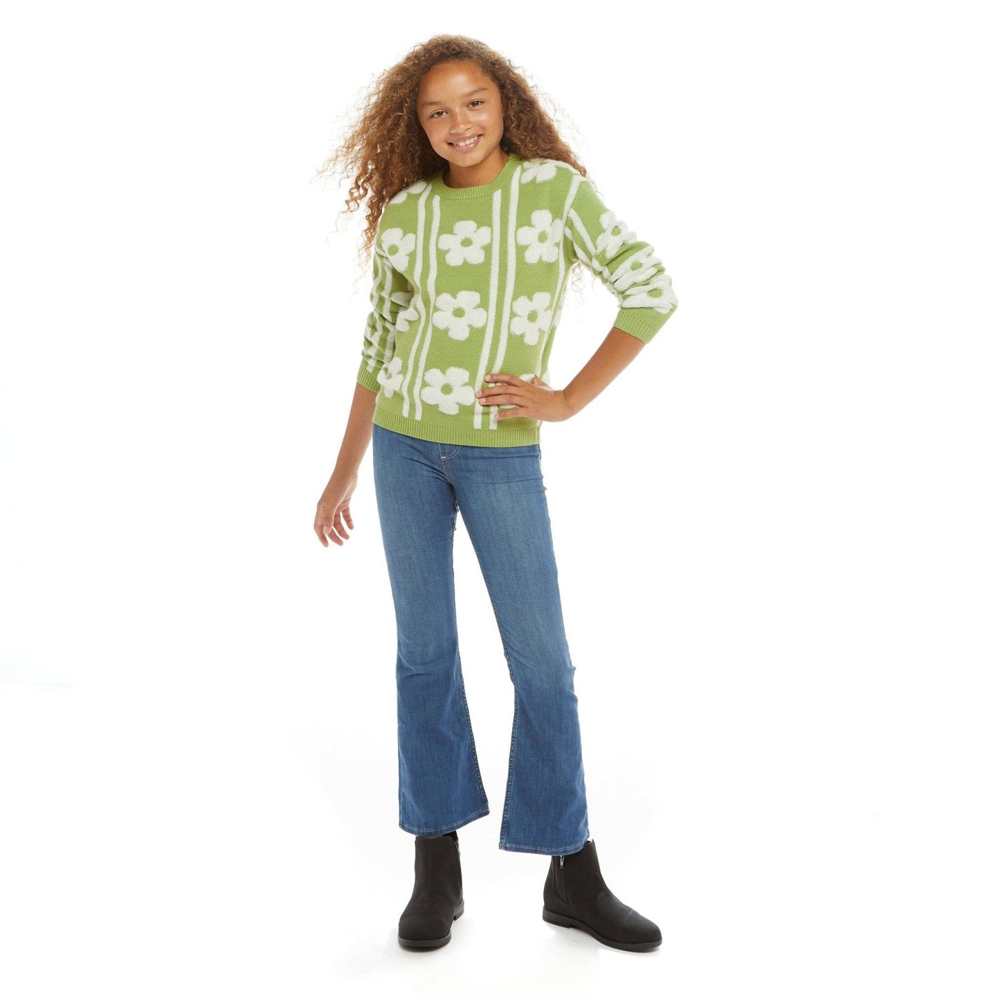 Flower Sherpa Sweater | Green