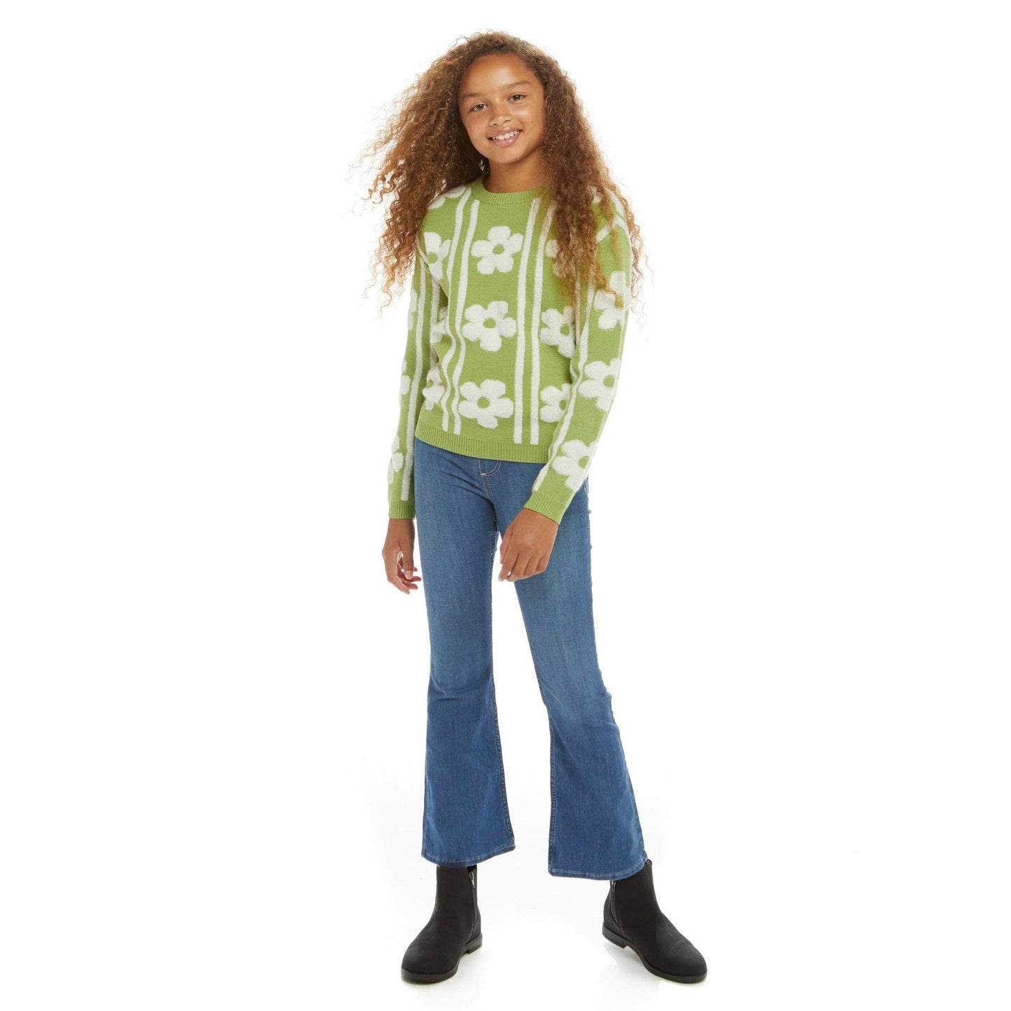 Flower Sherpa Sweater | Green