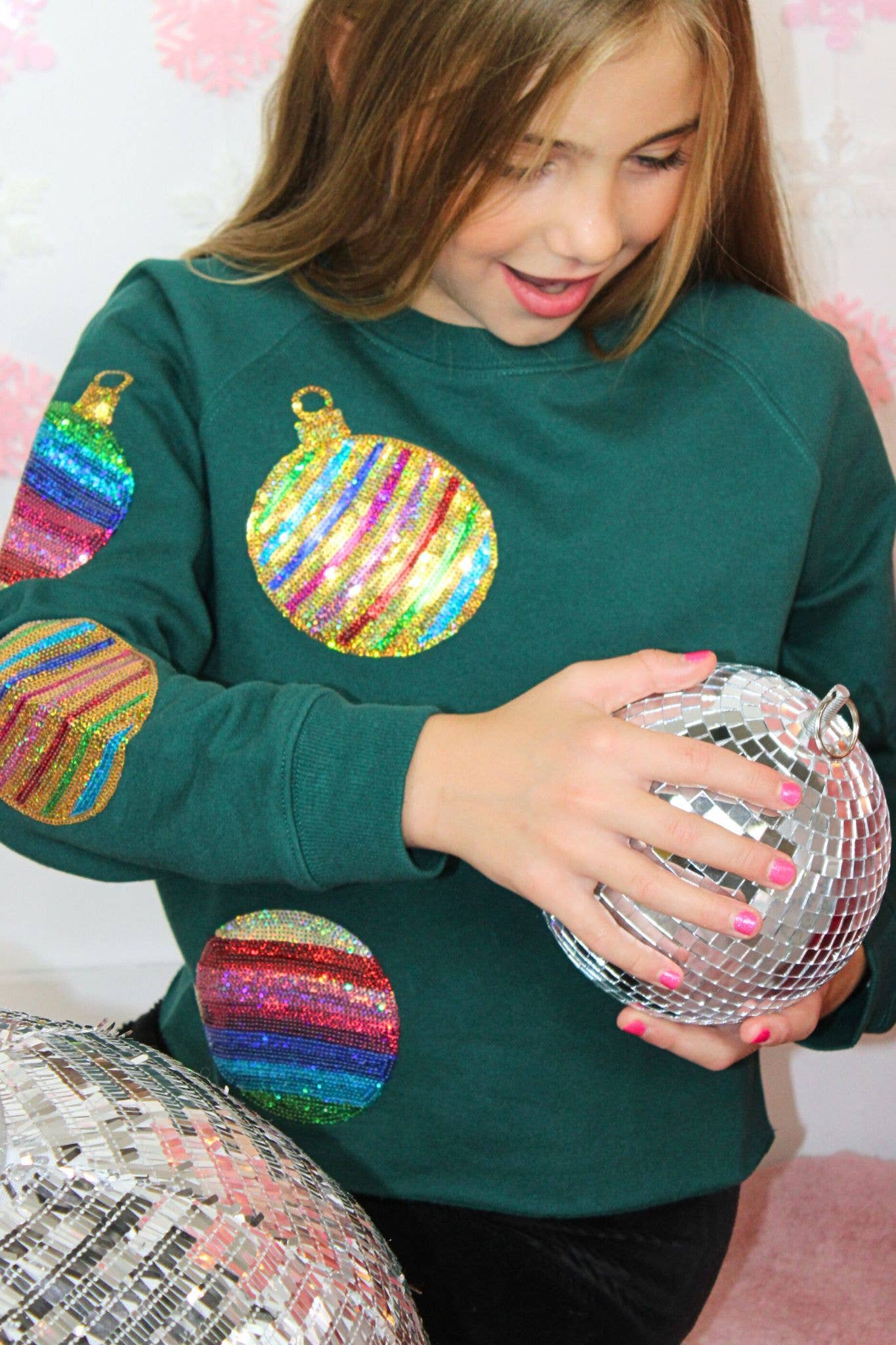 All over sequins christmas ornament  crop sweatshirt