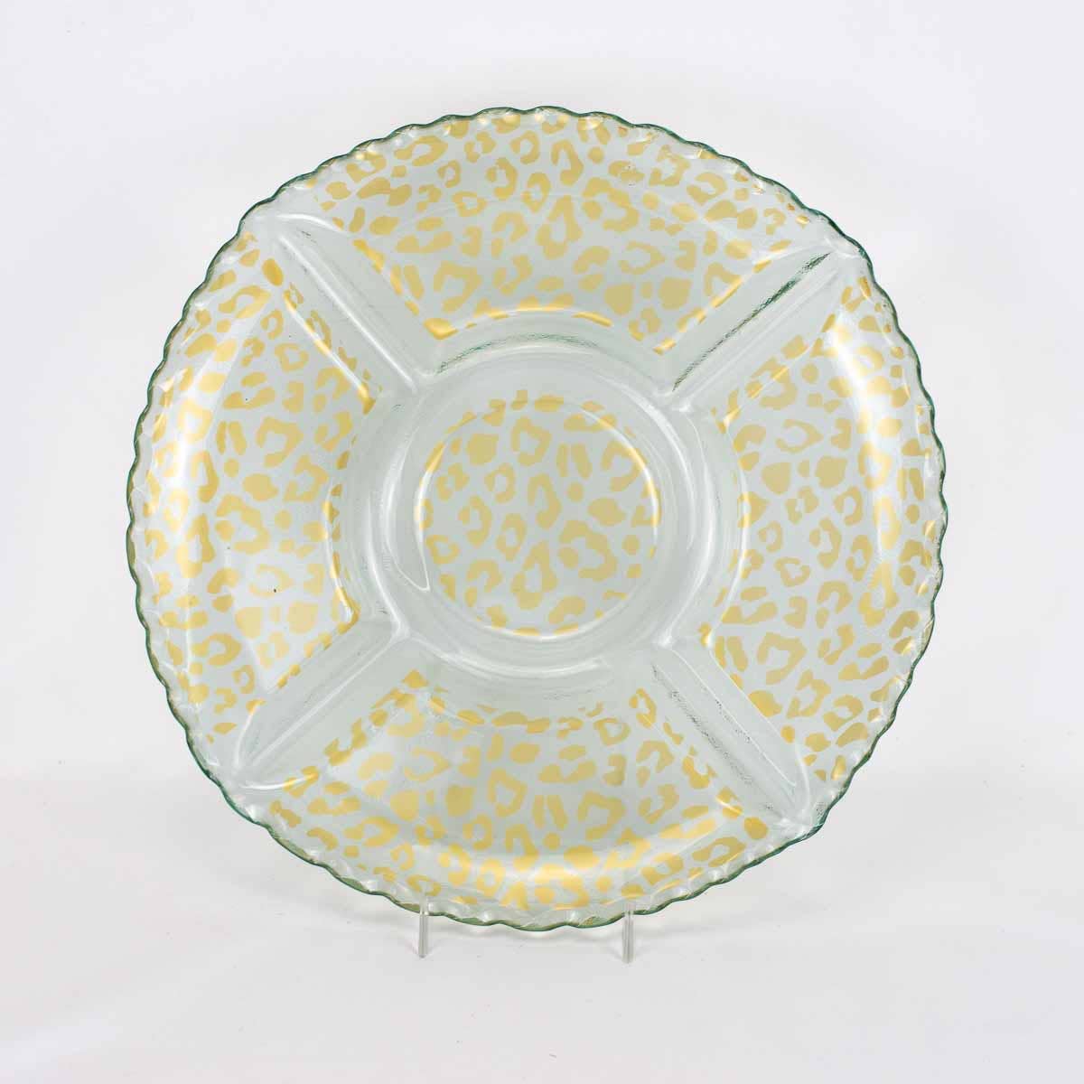 Leopard Chip and Dip Serving Tray   Clear/Gold   13"