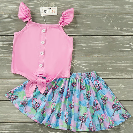 Flowery Flamingo Skirt Set