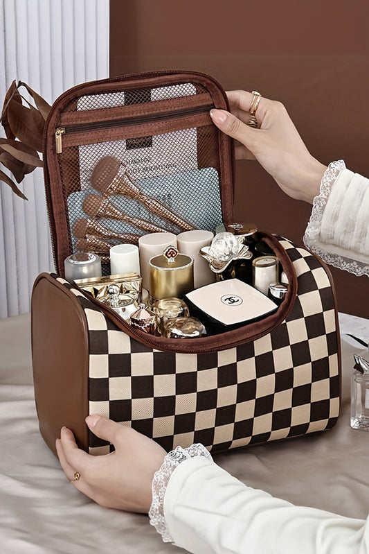 Checkered cosmetic bag