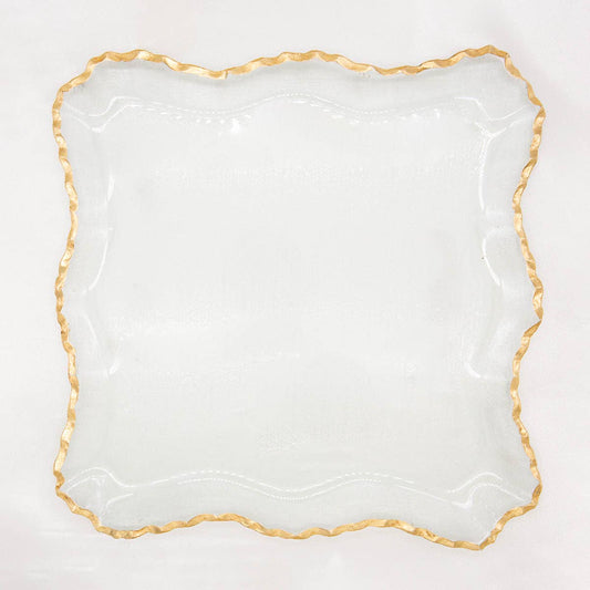 Montague Square Serving Tray   Clear/Gold   12x12