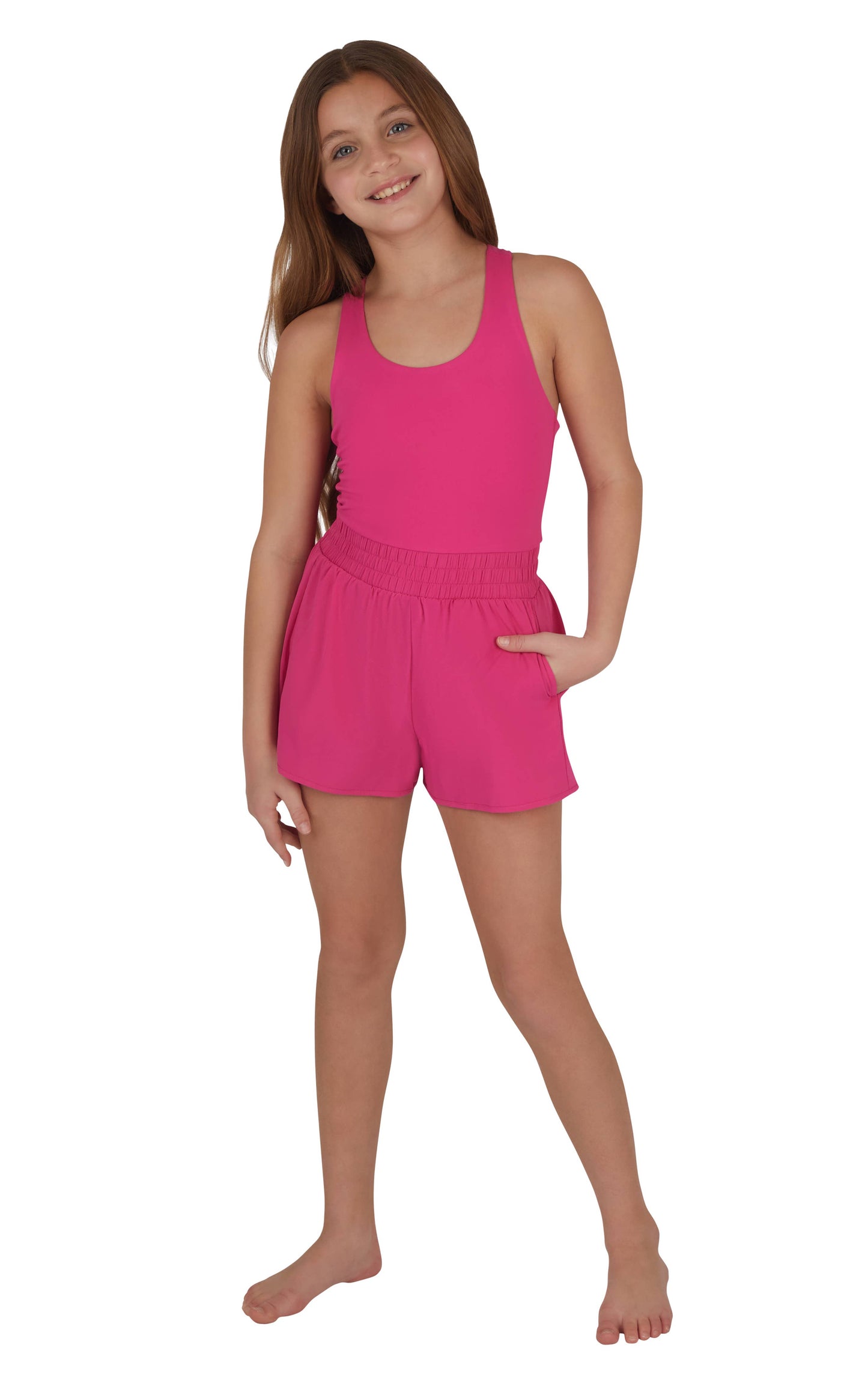 Elise Girls Hybrid Romper with Side Seam Pockets