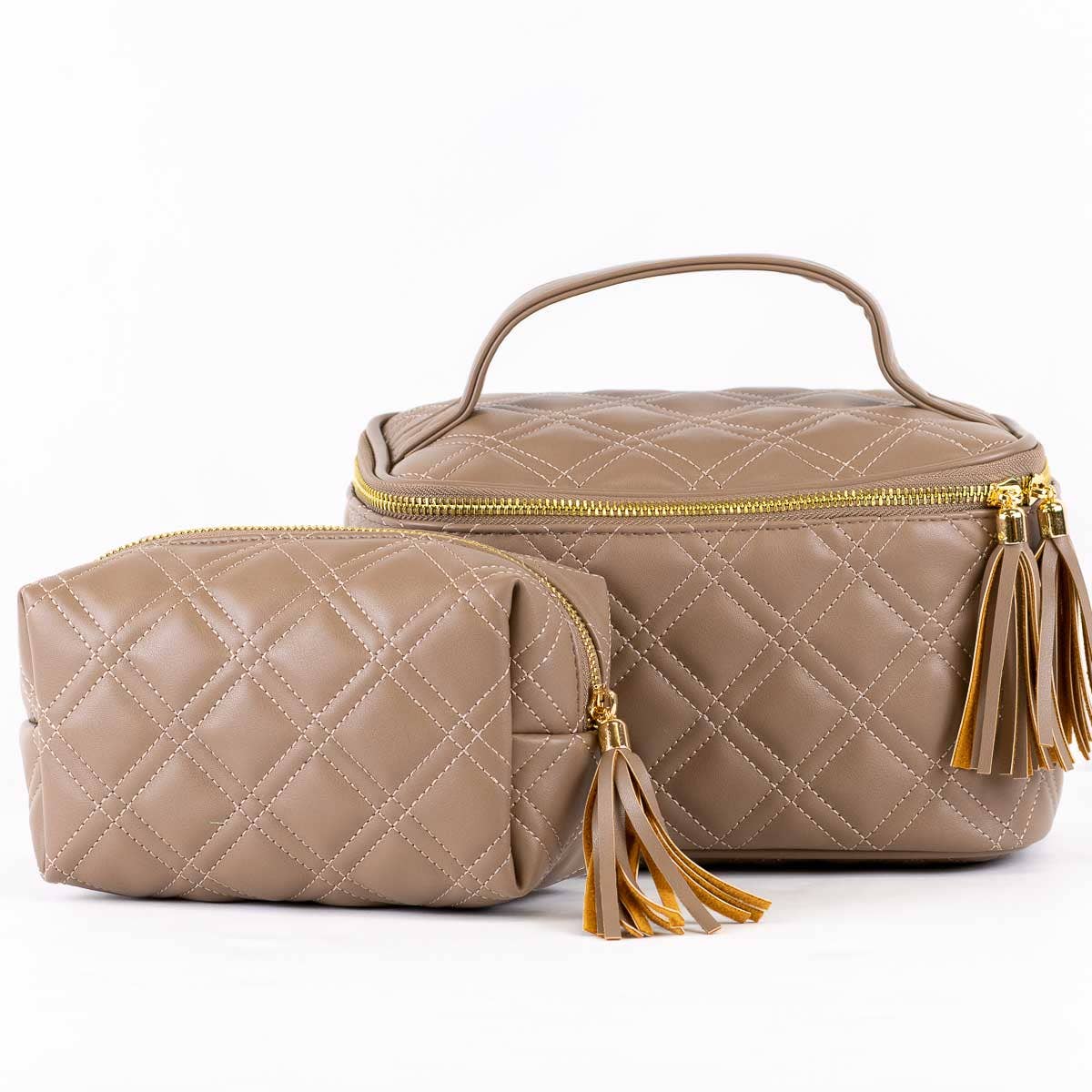 Brighton Quilted Train Case    Taupe  9.25x5x5.7