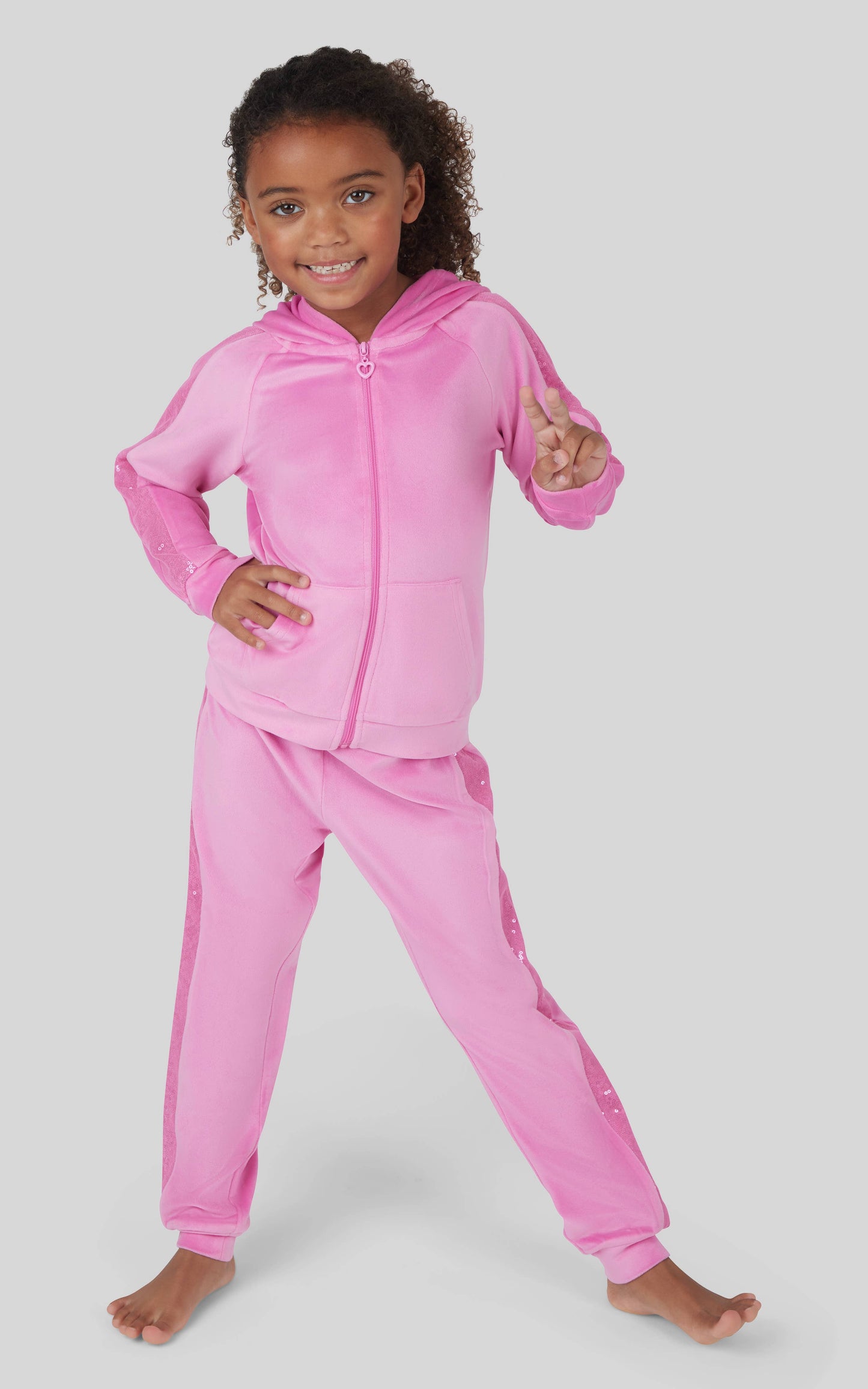 Little Girls Velour Shimmer Hoodie and Jogger Set