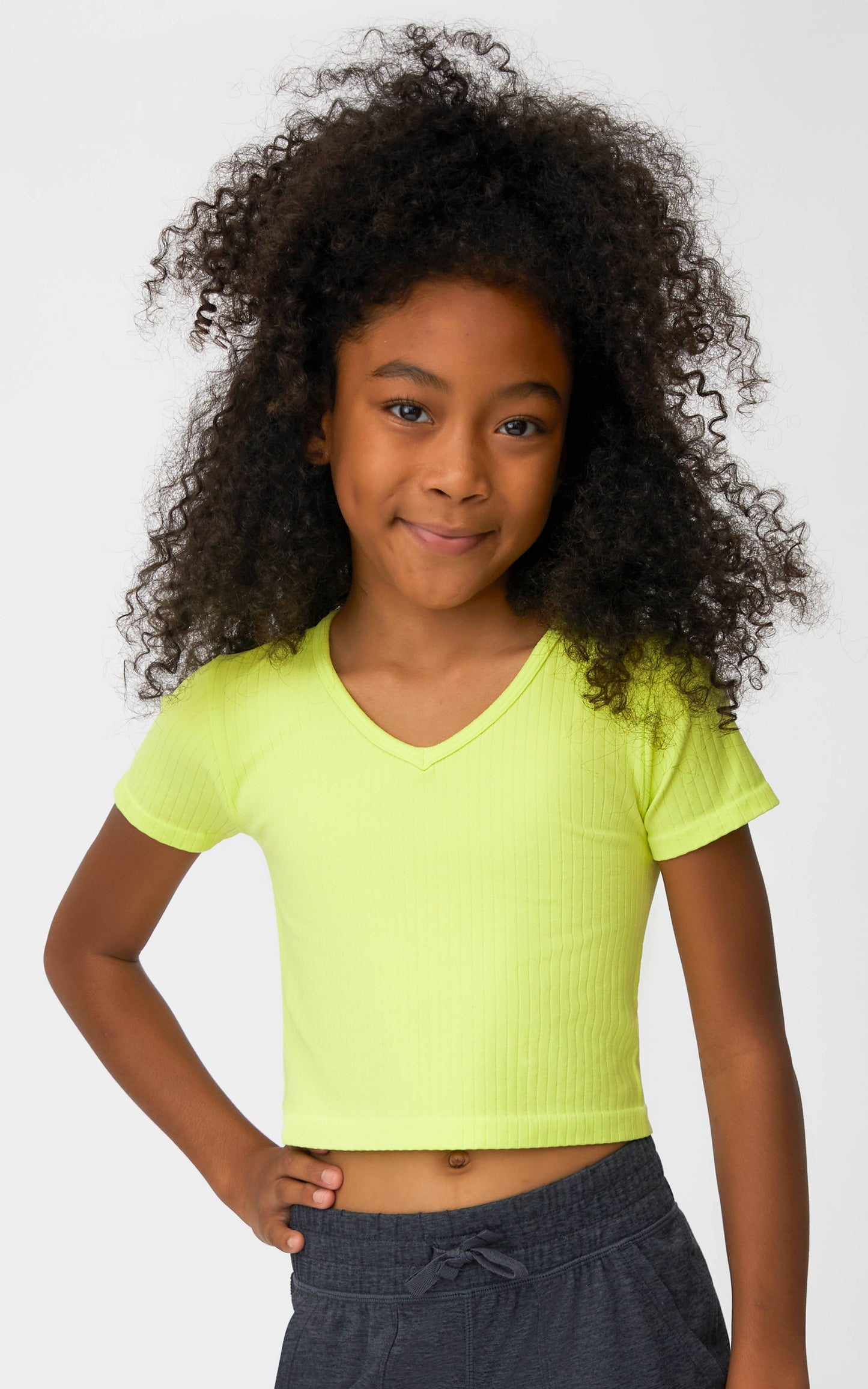 2 PACK - Girls Rib Seamless V-Neck T Shirts