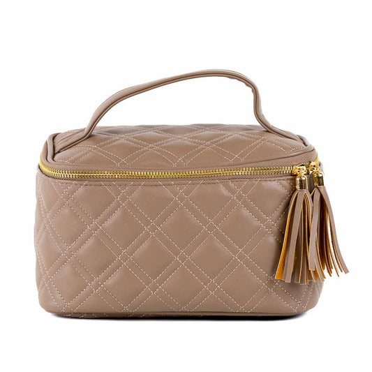 Brighton Quilted Train Case    Taupe  9.25x5x5.7