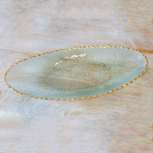 Fairbanks Oval Platter   Clear/Gold   21.25x2.5x9