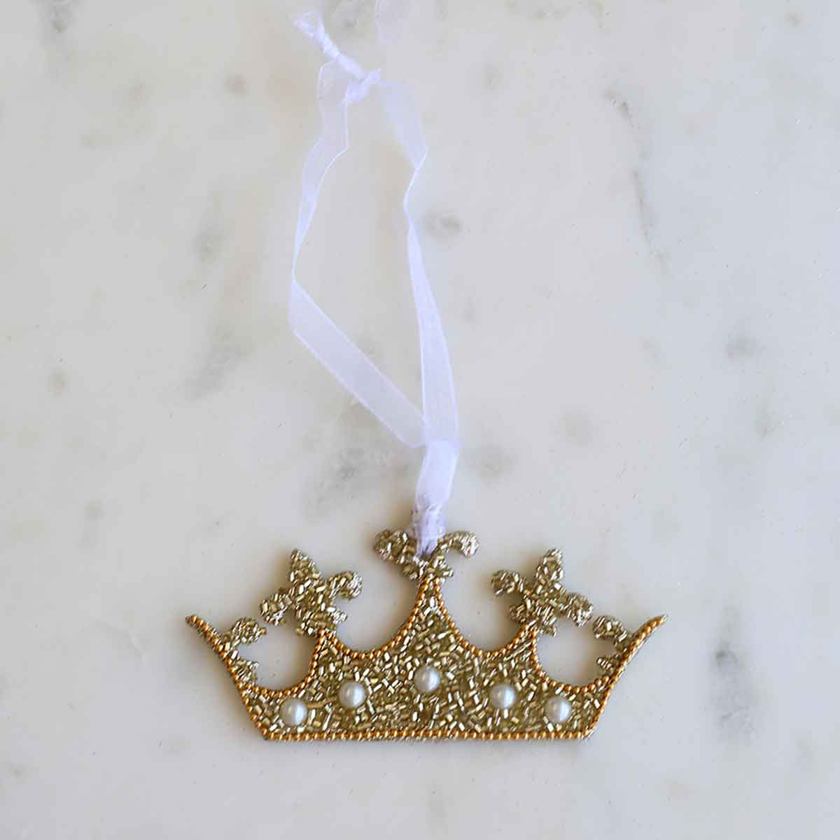 Crown Ornament   Gold/Pearl   4x2