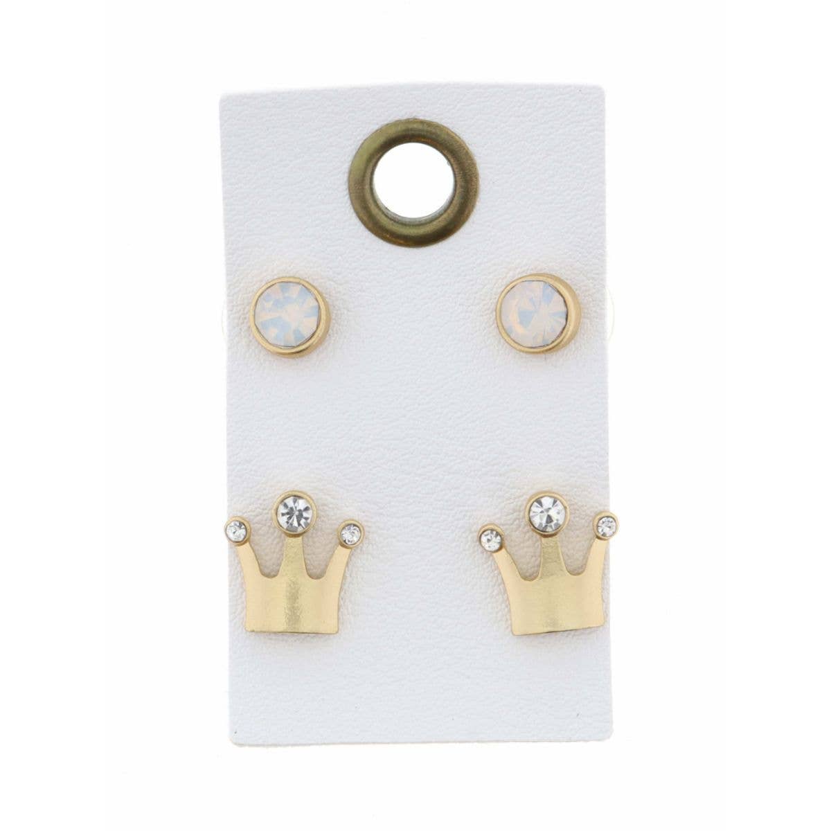 Kids Moonstone Stud, Crown with Crystal Accents Earring