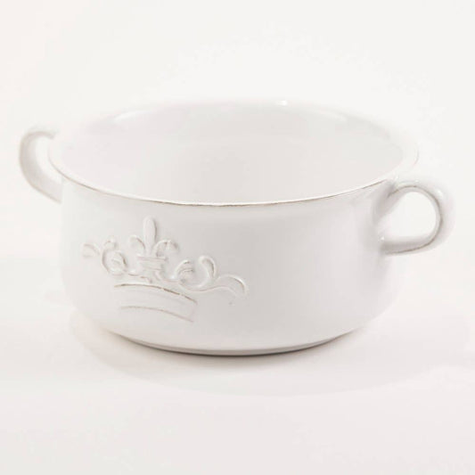 Crown Double Handle Bowl   White   7x2.75x5.5