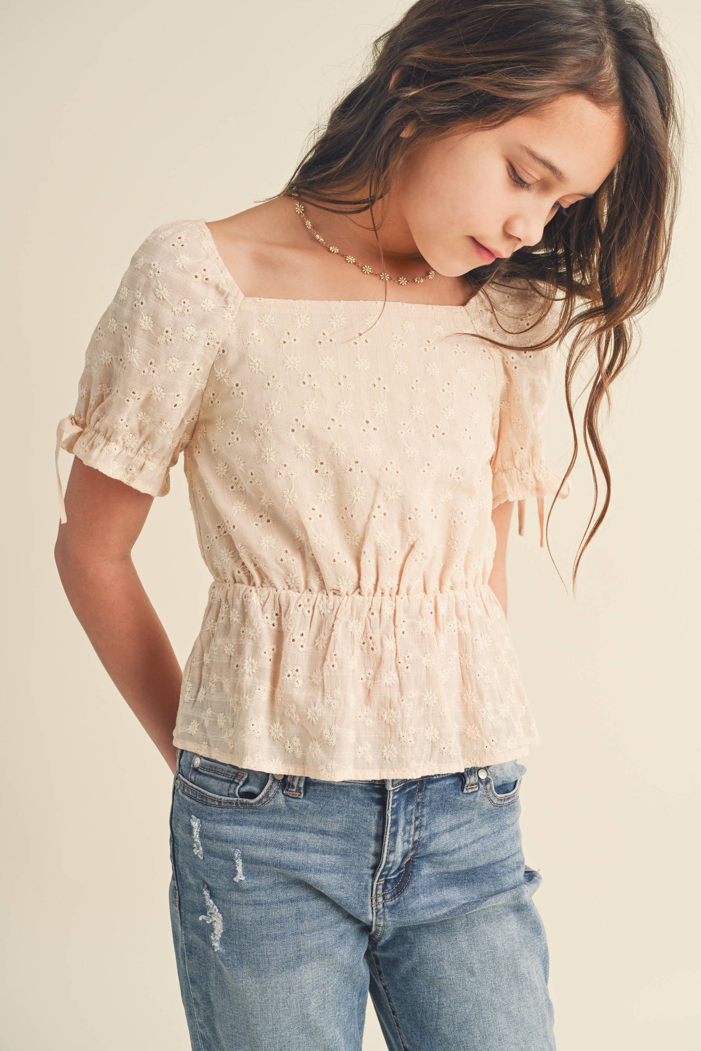 KIDS PUFF SLEEVE PEPLUM TOP