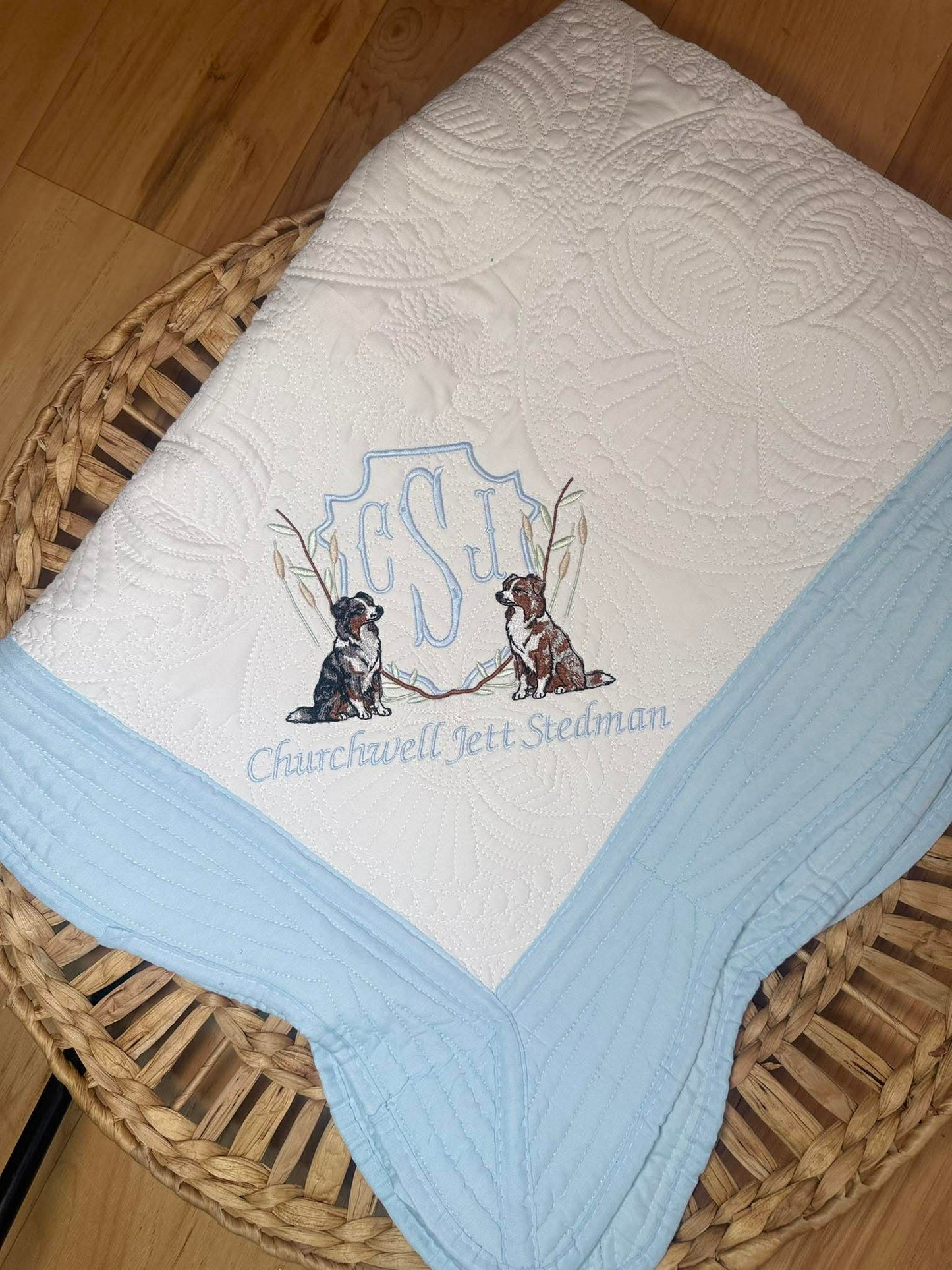 Southern Dog Crest Monogrammed Baby Quilt