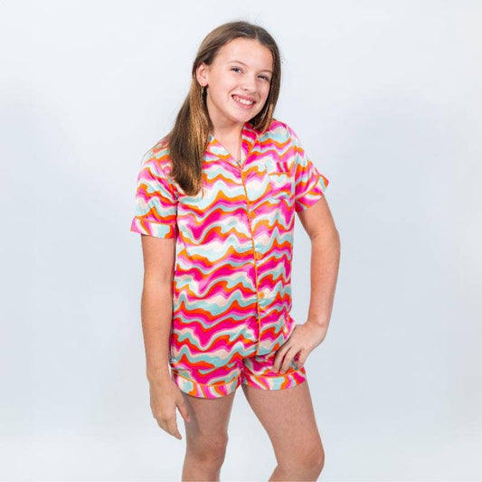 Kids Stay Groovy Silky Satin Pajama Short Set