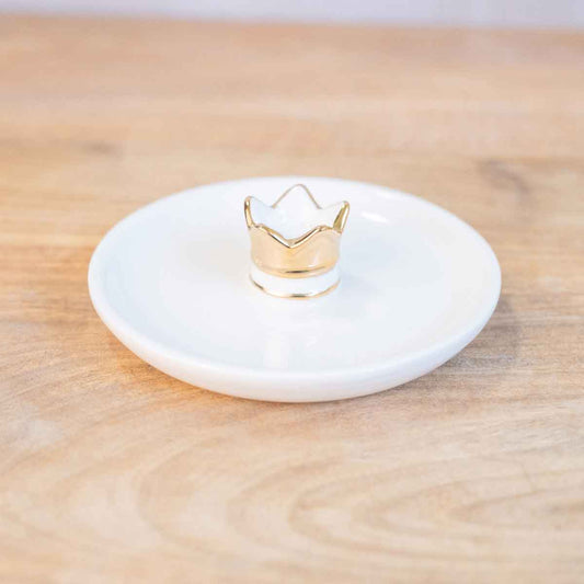 Crown Trinket Dish   White/Gold   5"