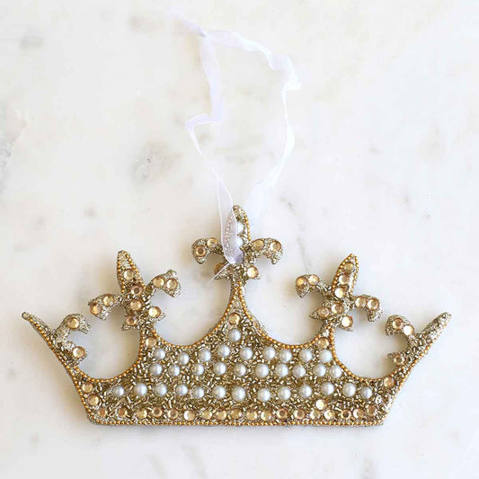 Diana Crown Ornament   Gold/Pearl   7x3.5