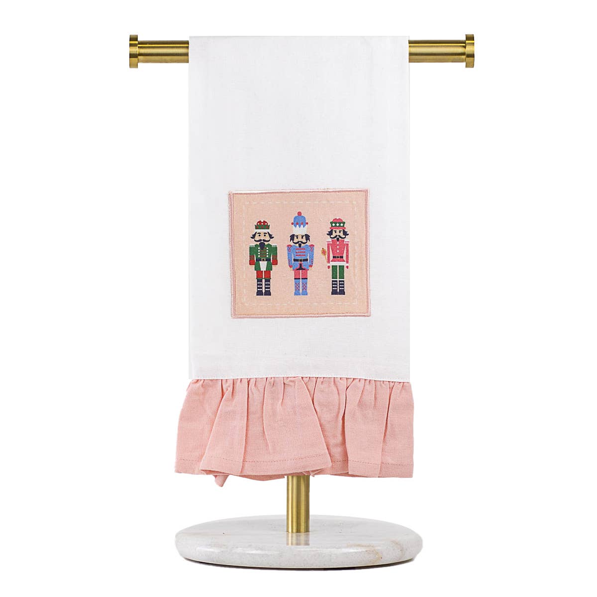 Nutcracker March Ruffle Hand Towel   White/Light Pink/Multi   20x28