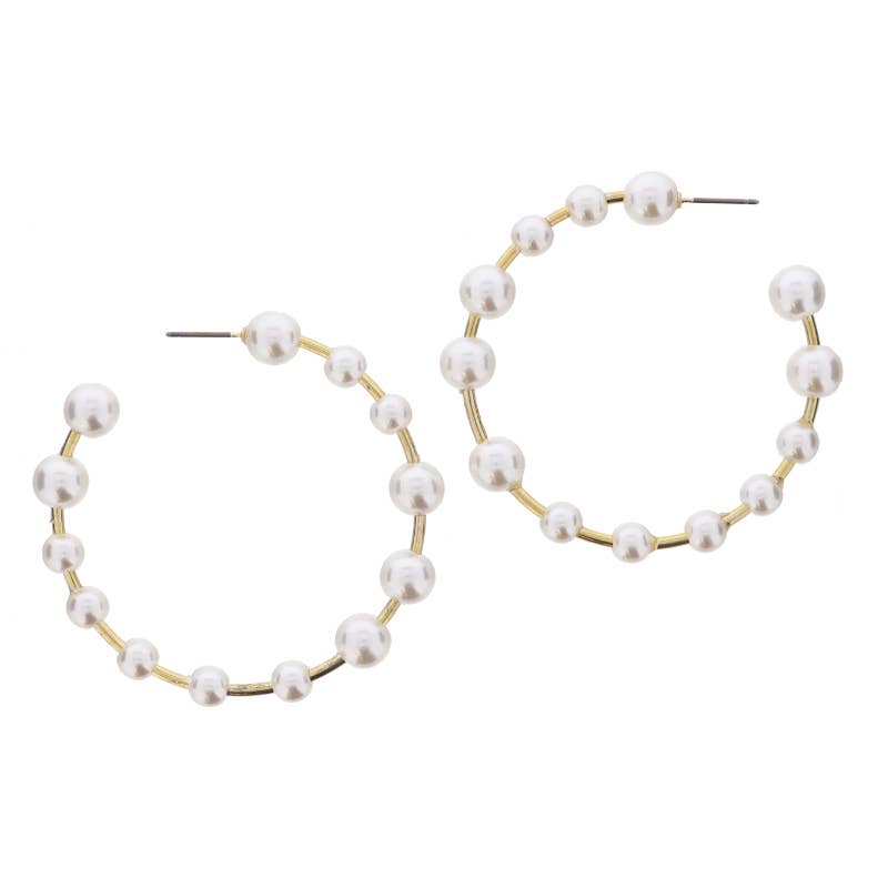 Thin Gold Hoop with Multi Pearl Beads Earrings