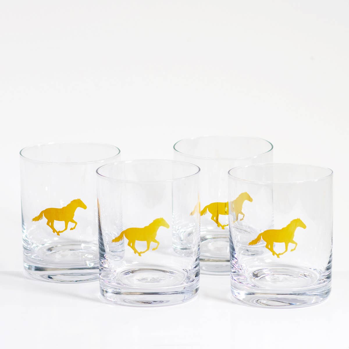 Mustang Rocks Glass Gift Set   Clear/Gold   13oz