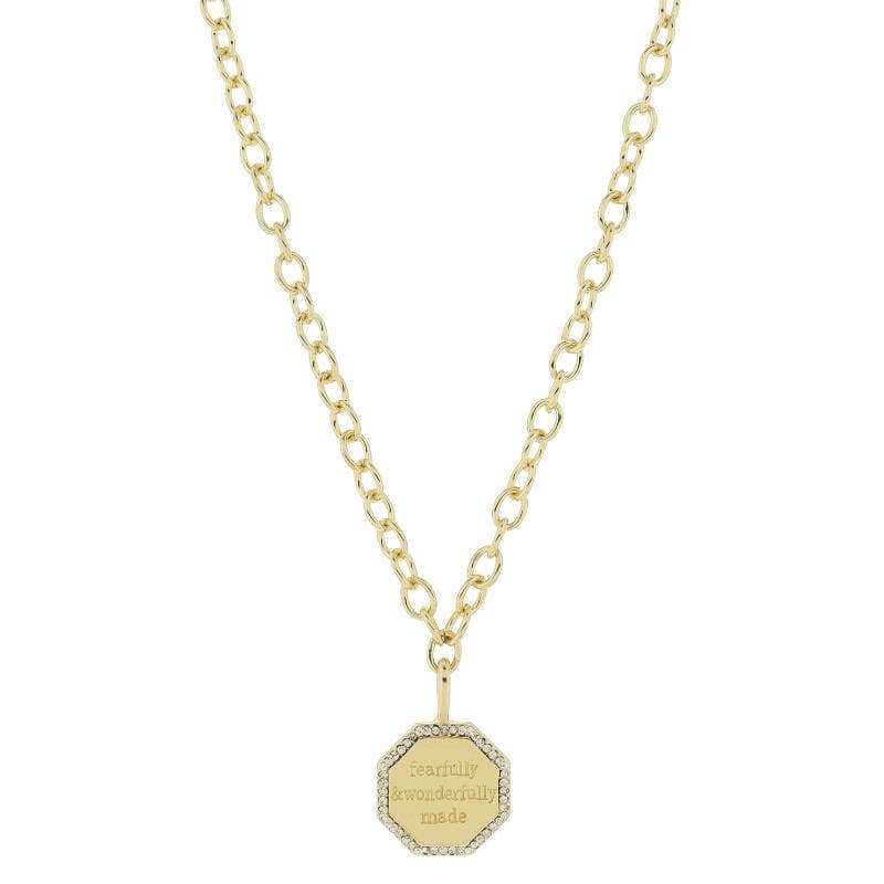 16" Gold Octagon "fearfully & wonderfully made" Necklace