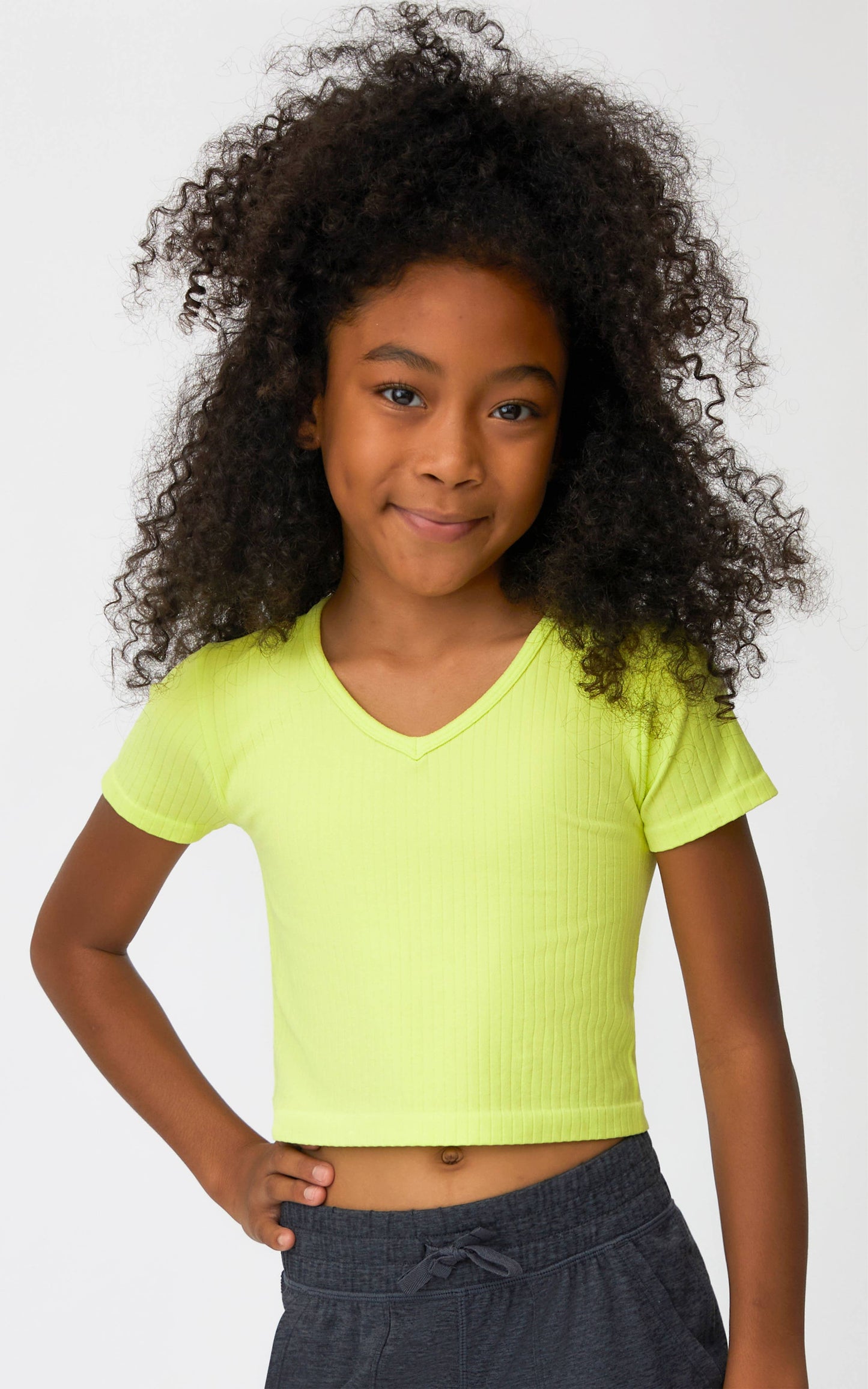 2 PACK - Girls Rib Seamless V-Neck T Shirts