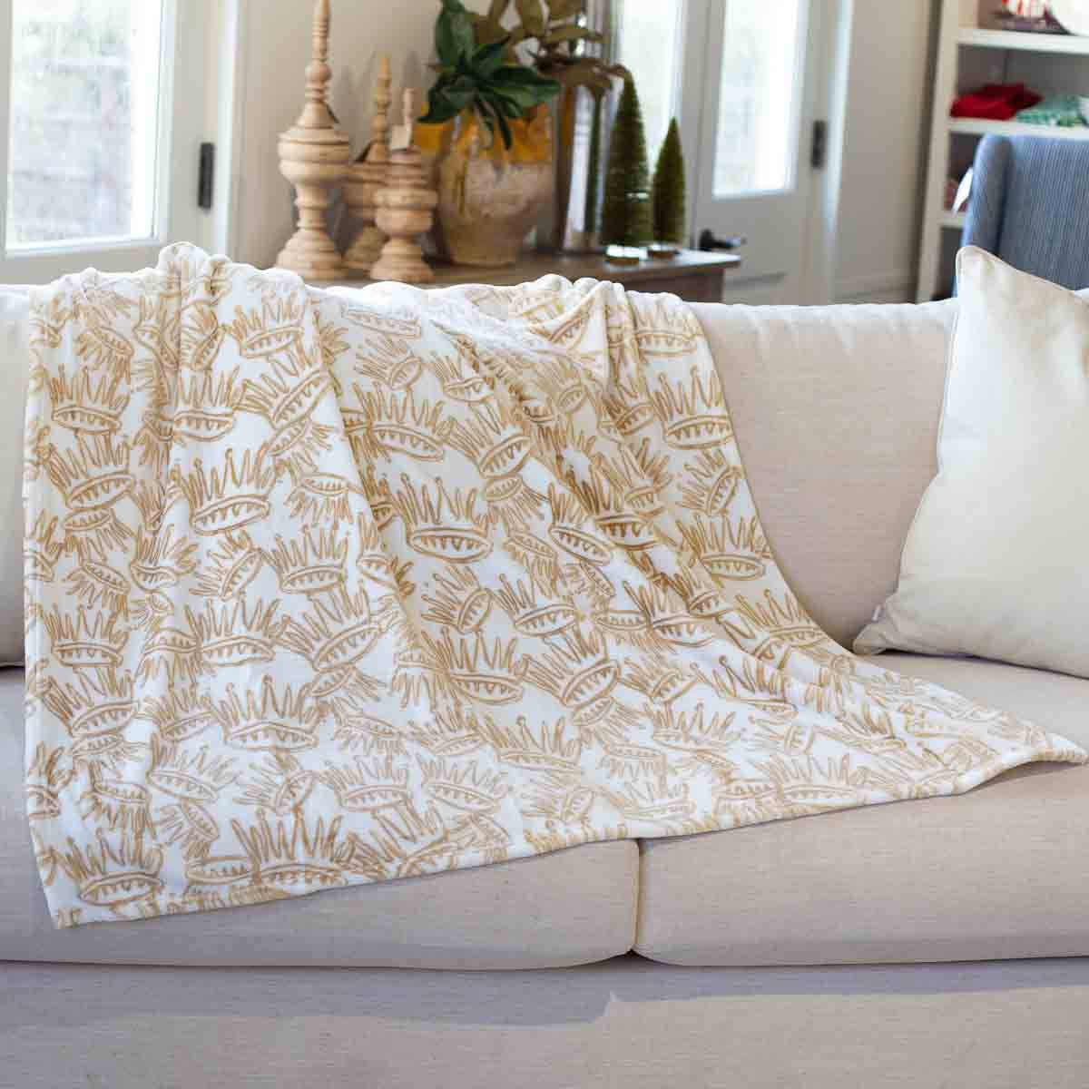 Crown Throw   White/Gold   50x60