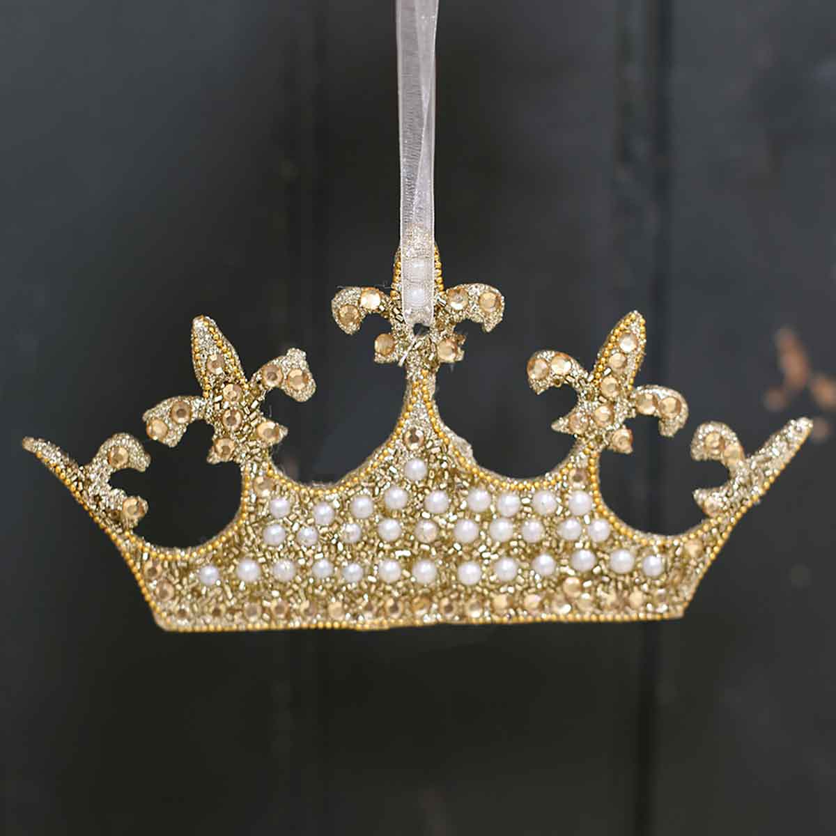 Diana Crown Ornament   Gold/Pearl   7x3.5