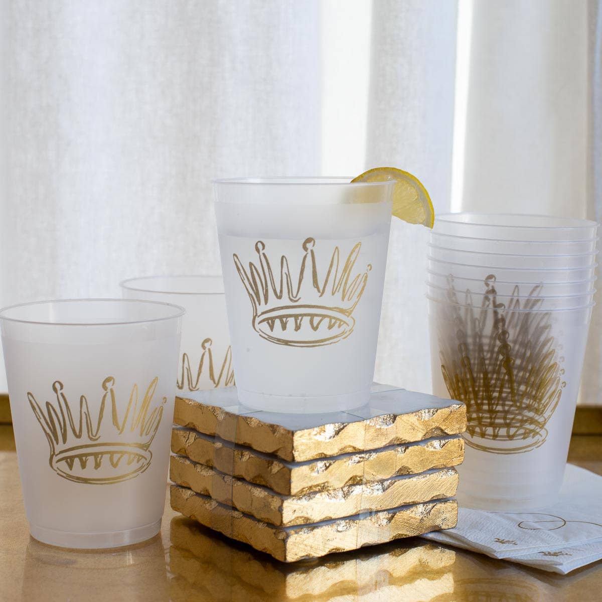 Crown Party Cups   Frosted/Gold   16oz   Set of 10