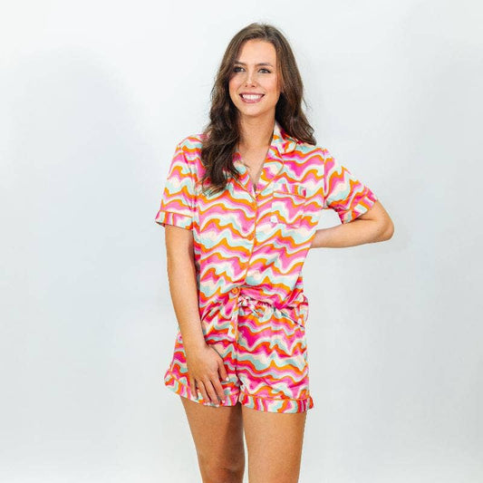 Stay Groovy Silky Satin Pajama Short Set