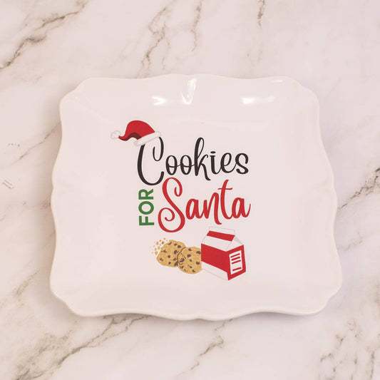 Cookies For Santa Square Platter   White/Multi   11.5x11.5