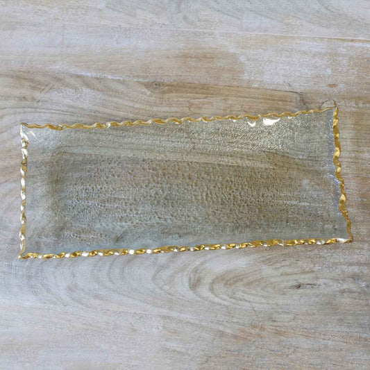 Fairbanks Rectangle Platter   Clear/Gold   13.75x1x6