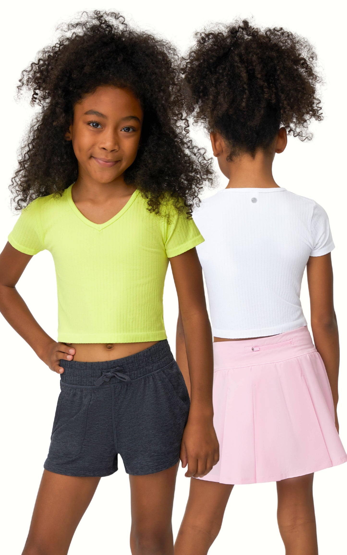 2 PACK - Girls Rib Seamless V-Neck T Shirts