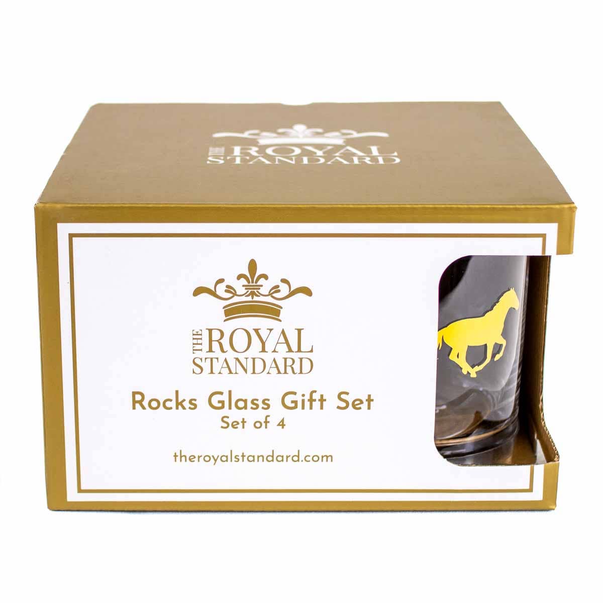 Mustang Rocks Glass Gift Set   Clear/Gold   13oz