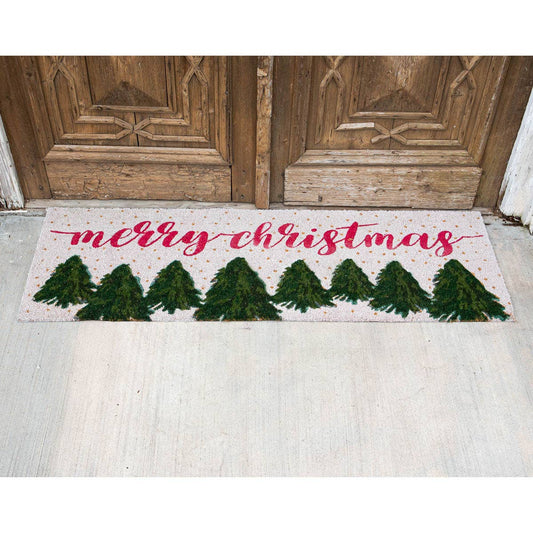 Merry Christmas Royal Fir Coir Doormat   White/Red/Green   56x18