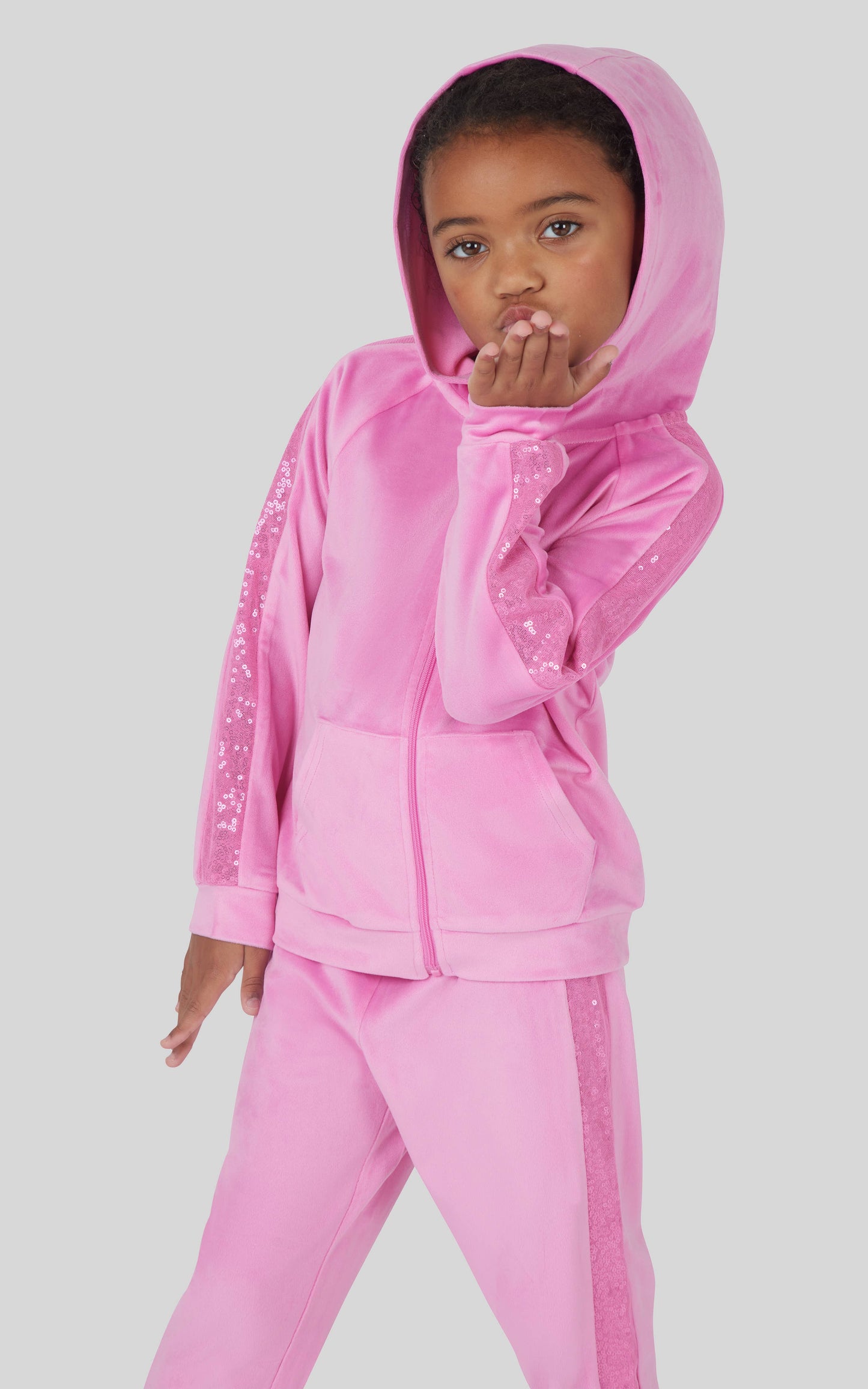 Little Girls Velour Shimmer Hoodie and Jogger Set