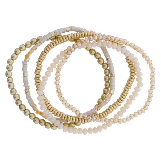 Set of 5 Coordinating Champagne, Natural, Gold Bracelets