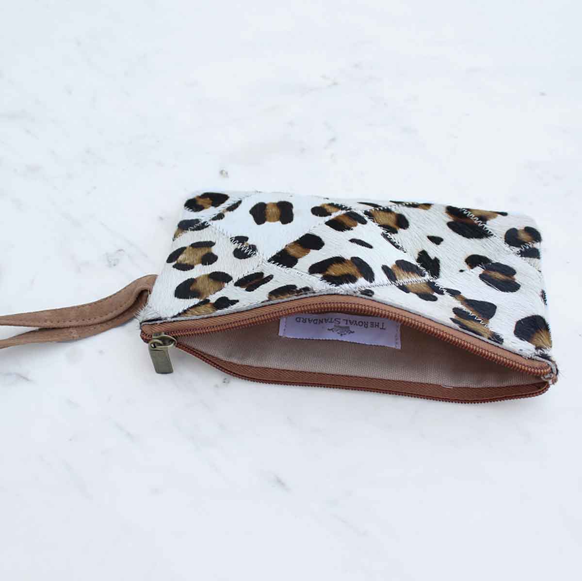 Astrid Leopard Print Hide Wristlet  Tan/Brown/Black 7.75x4.5