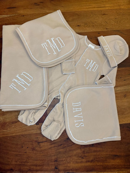 Personalized Monogrammed Baby Sleeper and Hat