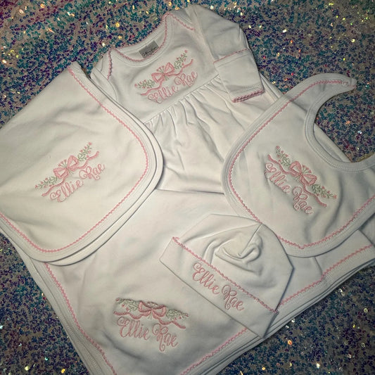 Personalized Baby Girl Gown Set | Embroidered Newborn Gift