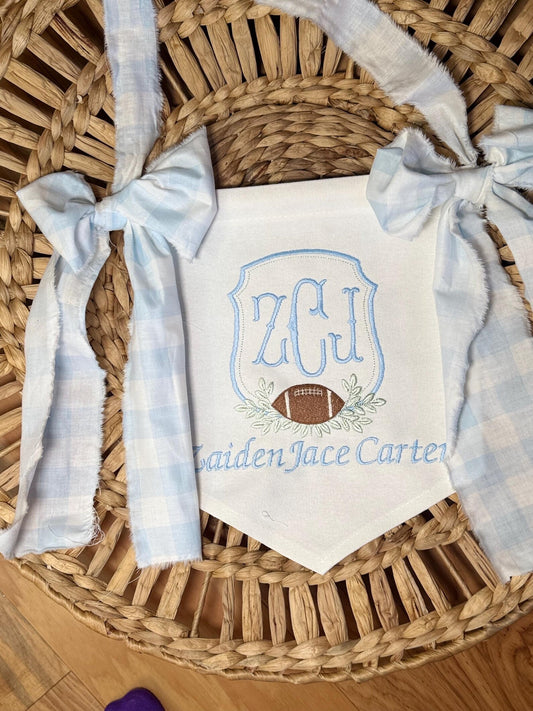 Personalized Football Baby Banner – Custom Monogram Nursery Door or Crib Sign