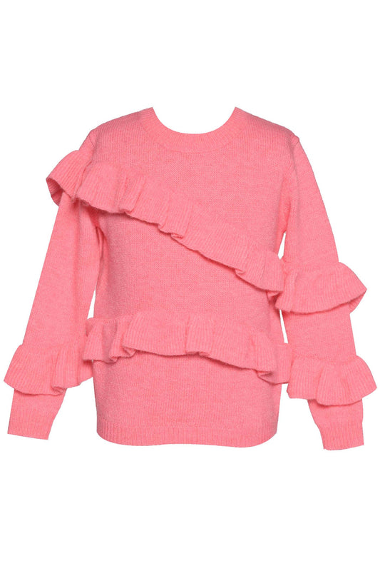 PINK ASYMMETRIC RUFFLES SWEATER