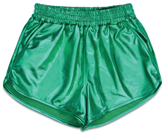 GREEN METALLIC SHORTS