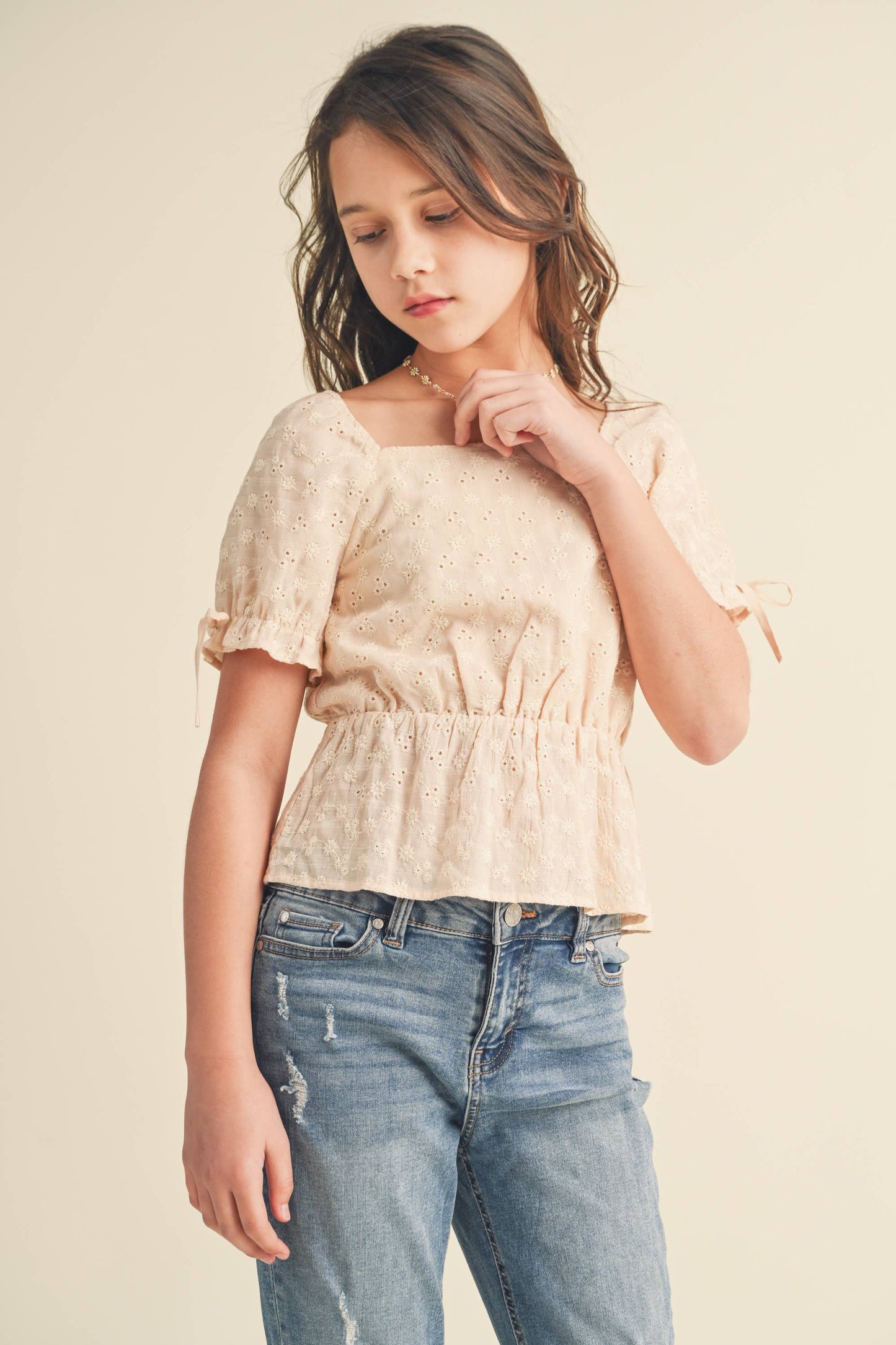 KIDS PUFF SLEEVE PEPLUM TOP